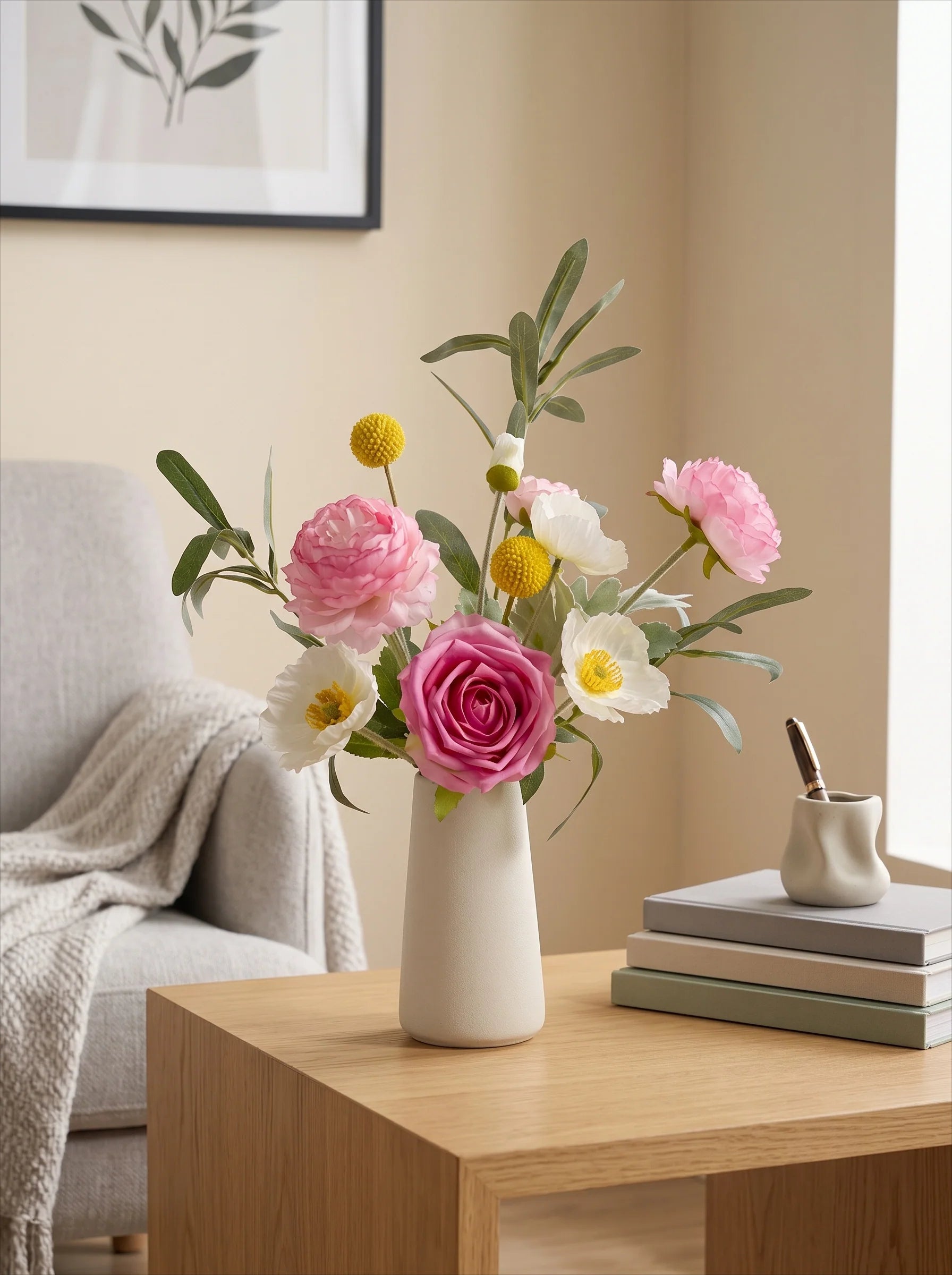 Blush Woodland Rose & Hydrangea Faux Floral Arrangement