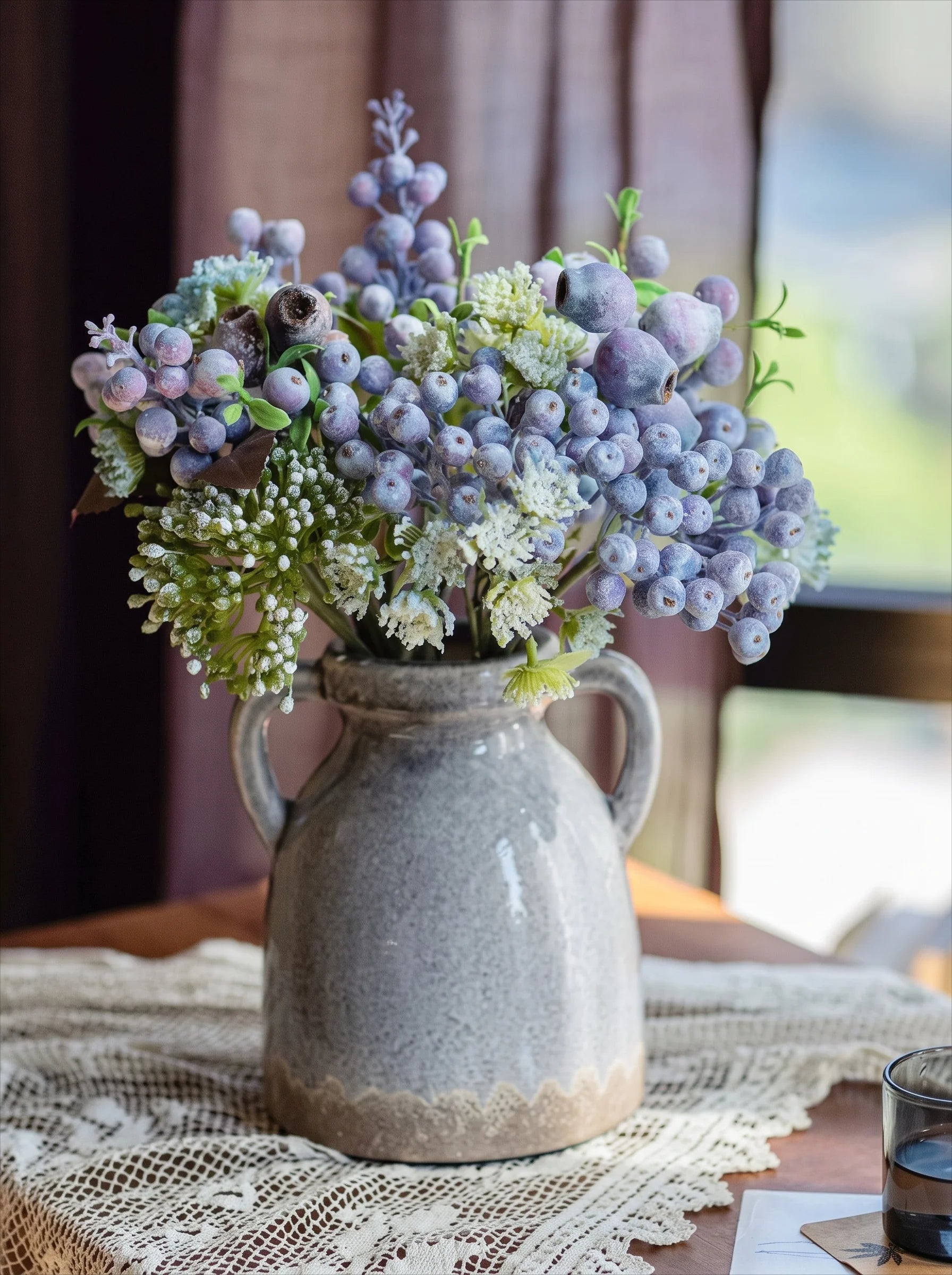 Elegant Blue-Purple Faux Blueberry & Berry Branch Arrangement