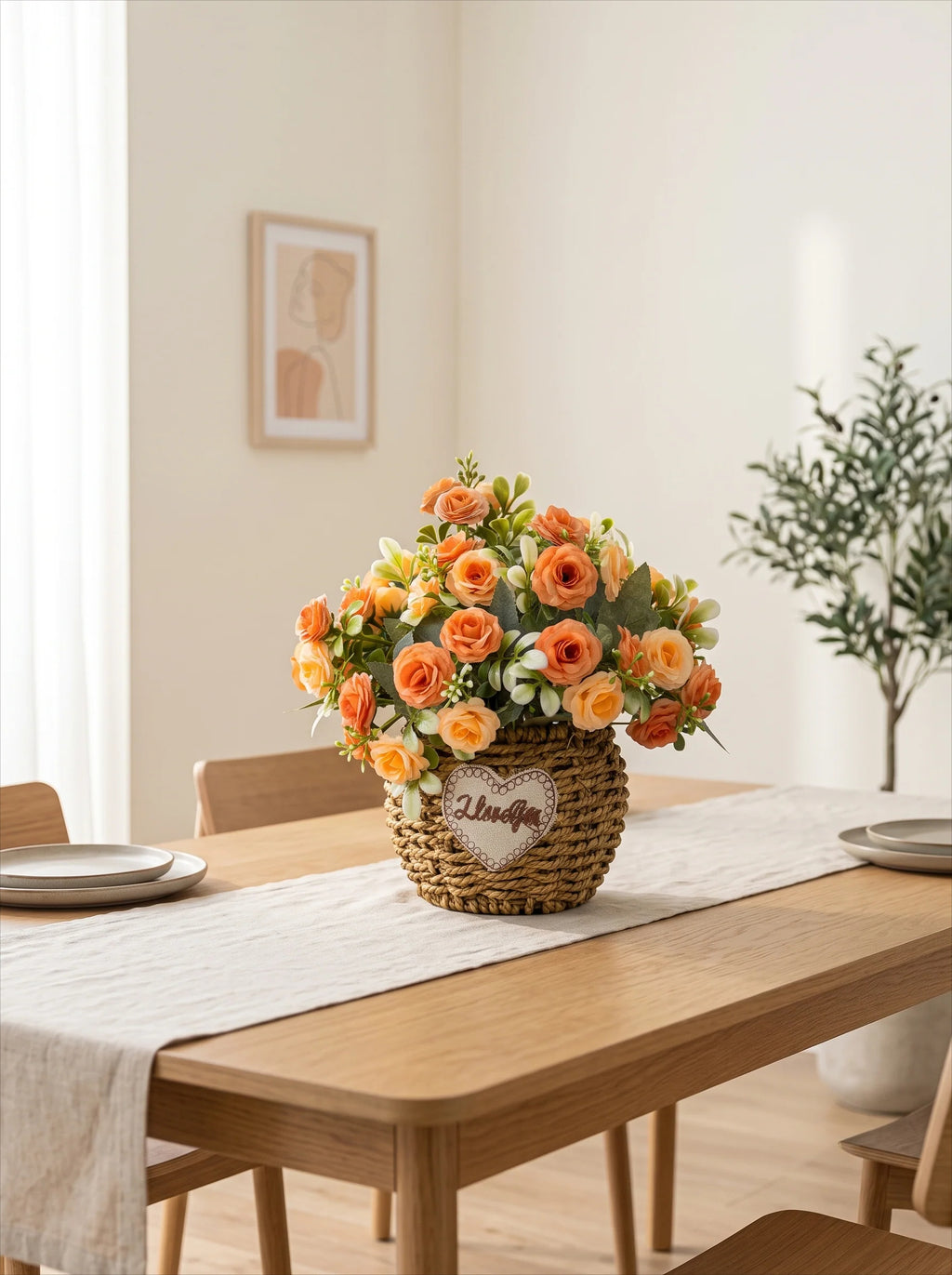 Terracotta Austin Rose Basket Faux Floral Arrangement