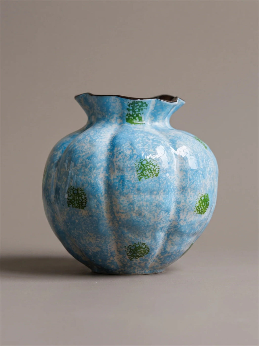 Vintage Fluted Speckled Glazed Sculptural Vase
