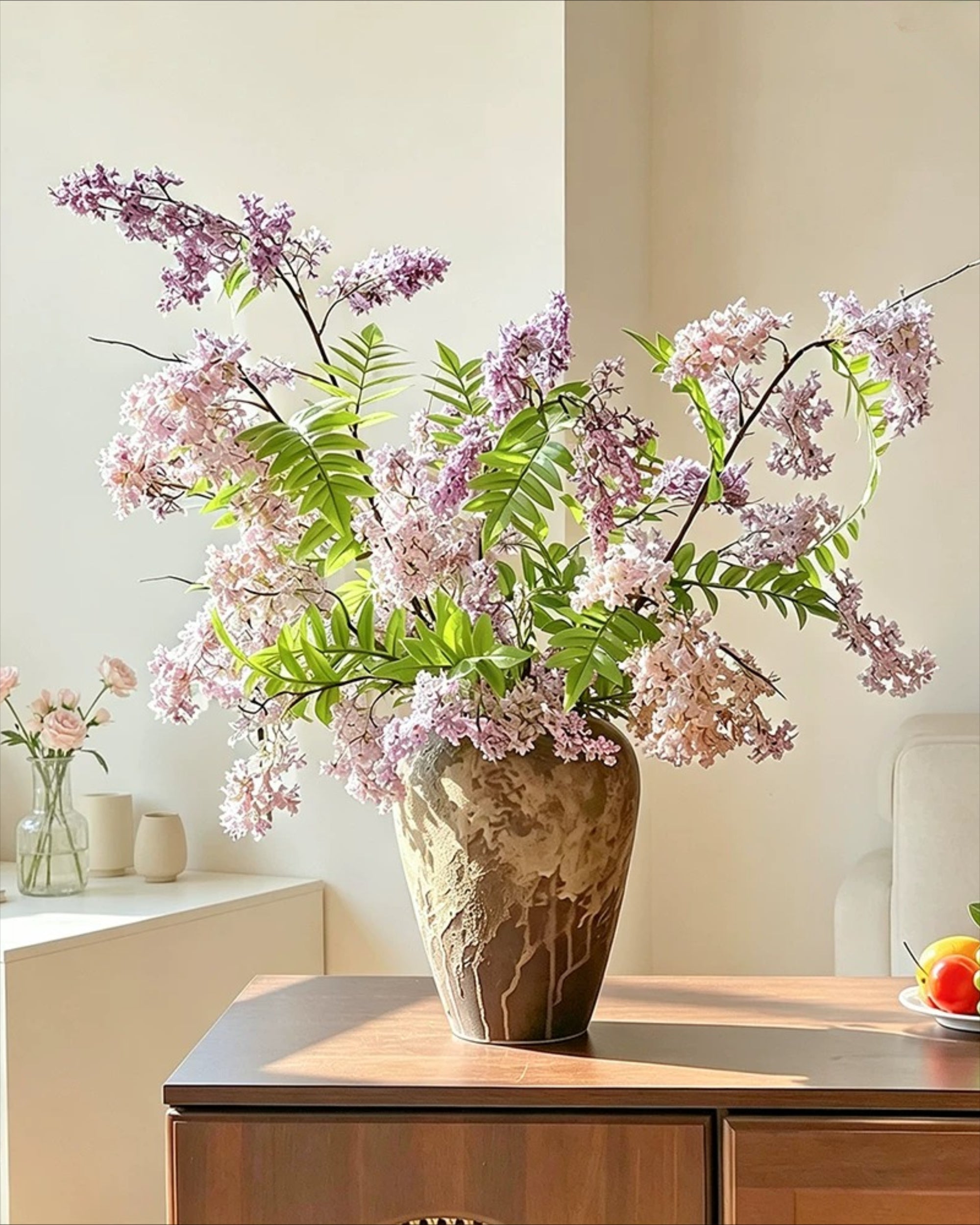 Arrangement floral artificiel Lilas Lavande Poussiéreux et Fougère