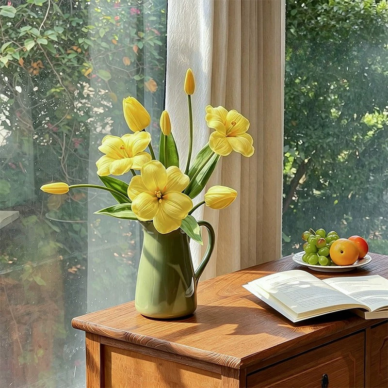 Golden Tulip Artificial Floral Arrangement for Warm Minimalist Living Spaces