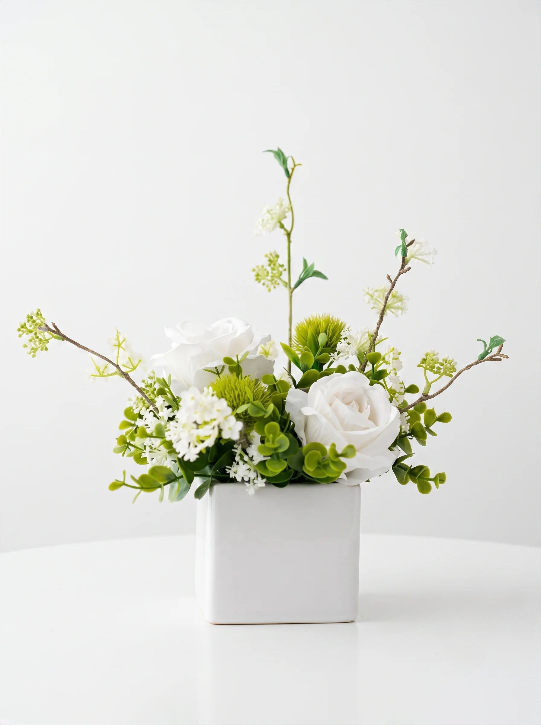 Luxury Modern White Rose & Camellia Artificial Floral Arrangement