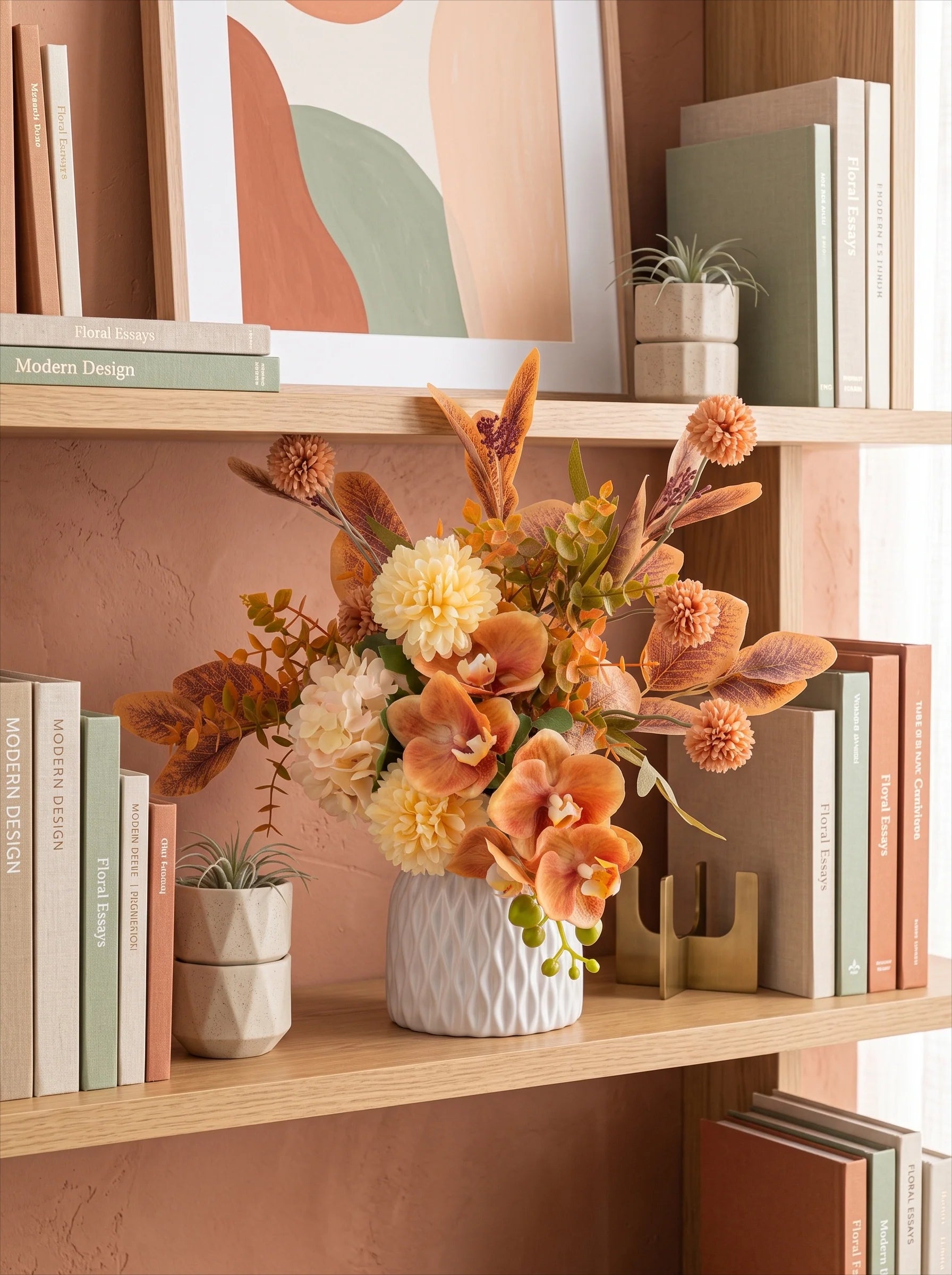 Faux Floral Arrangement - Terracotta Orchid & Multi-Bloom Mix