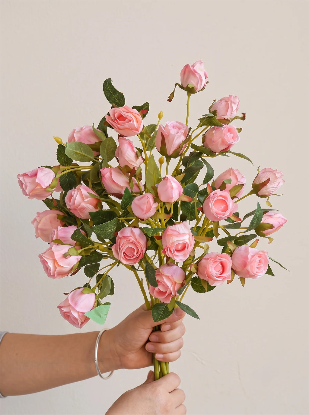 Blush Burned Edge Rose Bouquet Faux Floral Arrangement
