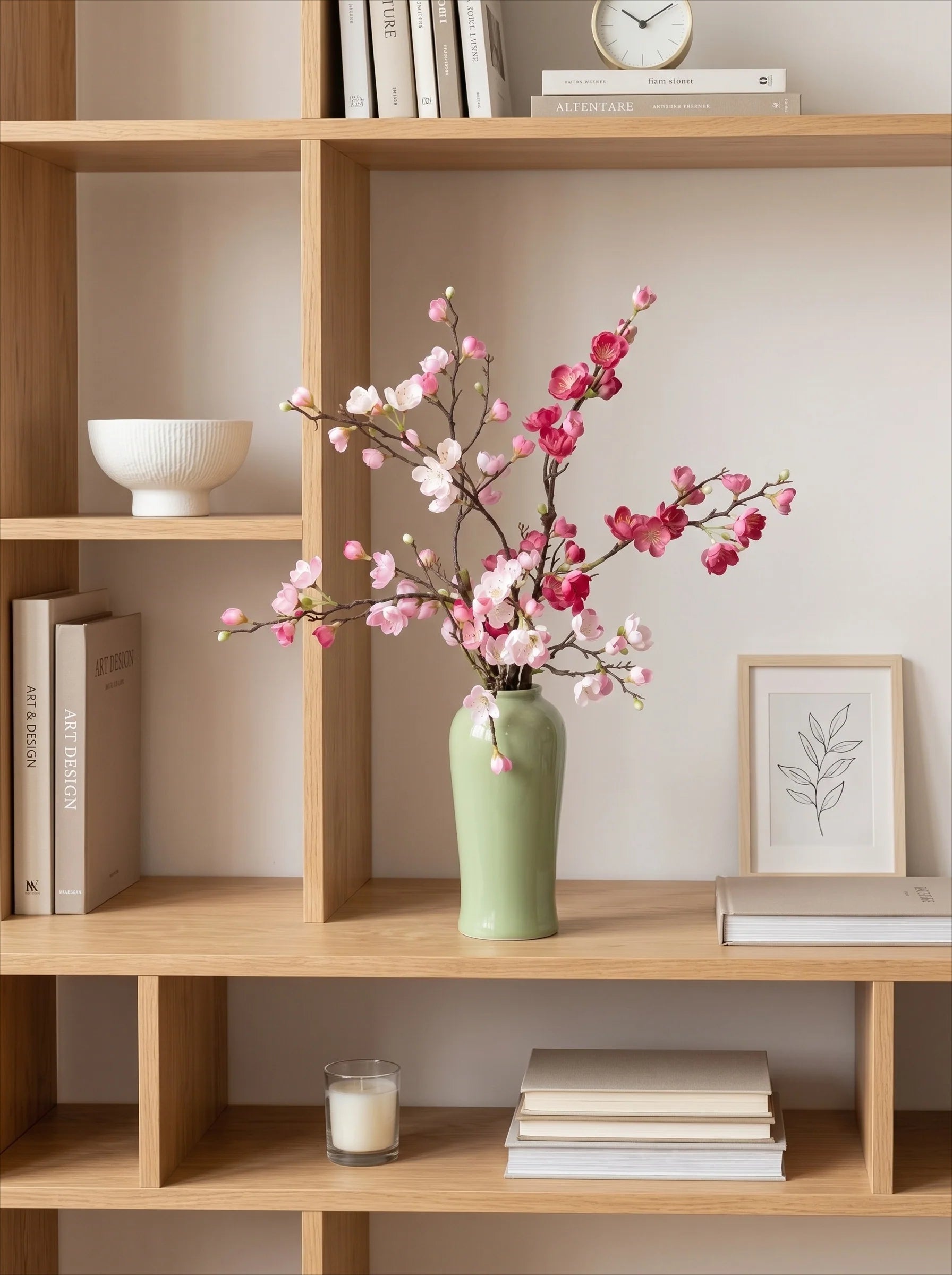 Elegant Zen Asian Plum Blossom Branch Artificial Floral Arrangement
