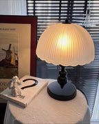 Vintage Ribbed Frosted Glass Table Lamp with Matte Black Metal Base