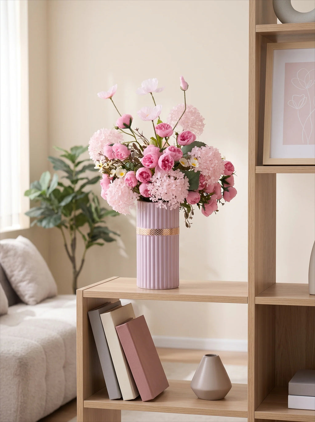 Luxury French Creamy Pink Poppy & Peony Artificial Floral Arrangement