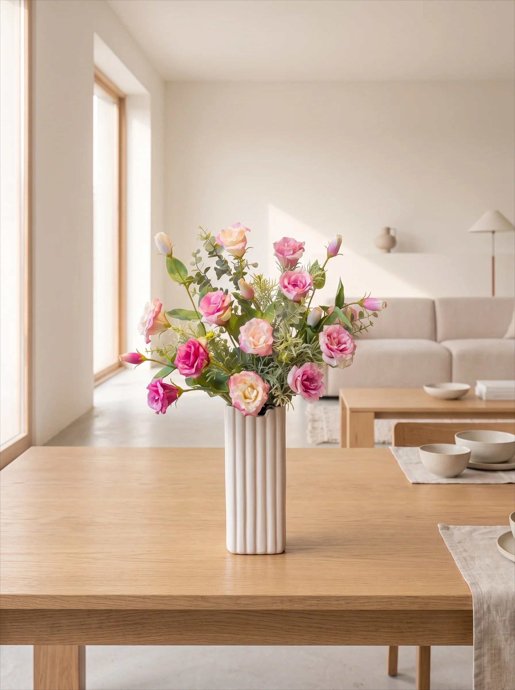 Soft Pink Lisianthus Faux Floral Arrangement