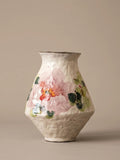 Vintage Chinoiserie Peony Painted Stoneware Vase