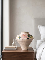 Vintage Chinoiserie Peony Painted Stoneware Vase