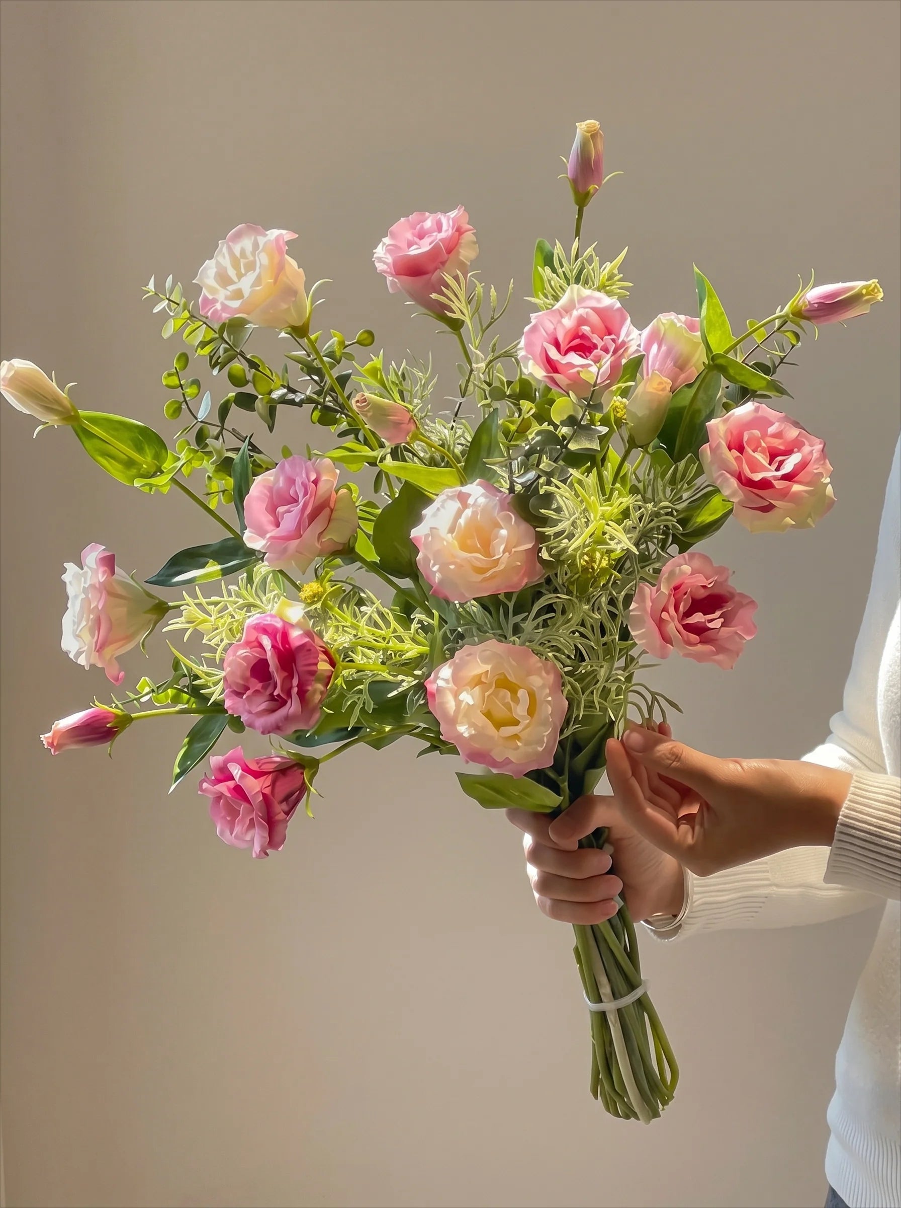 Soft Pink Lisianthus Faux Floral Arrangement