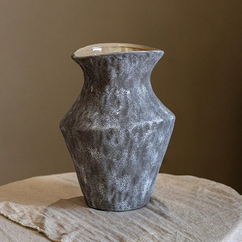 Wabi-Sabi Textured Charcoal Ceramic Artisanal Vase