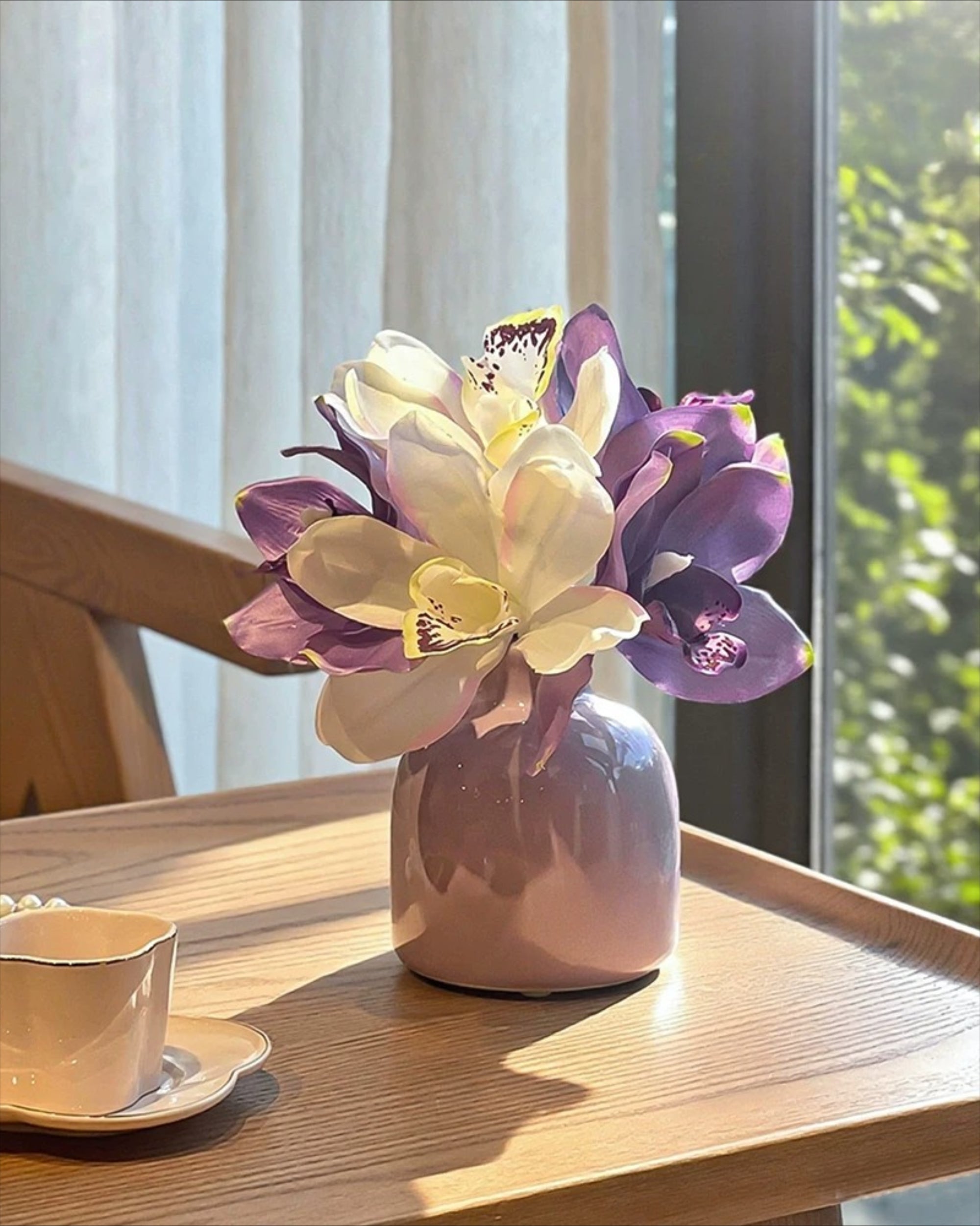 Arrangement floral artificiel Cymbidium Lavande