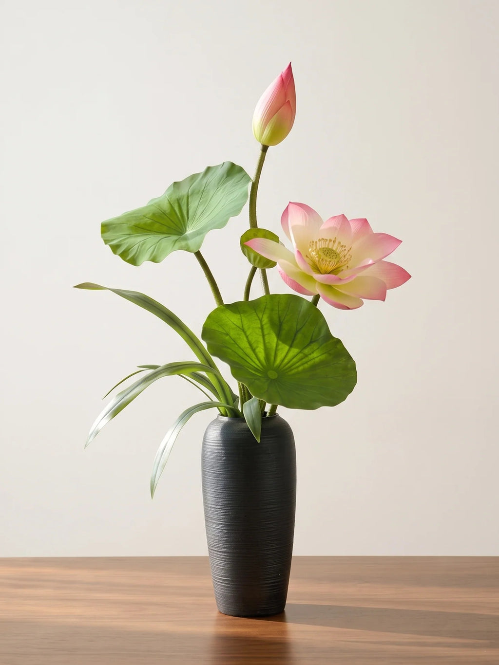Zen Blush Lotus and Lily Pad Faux Floral Arrangement