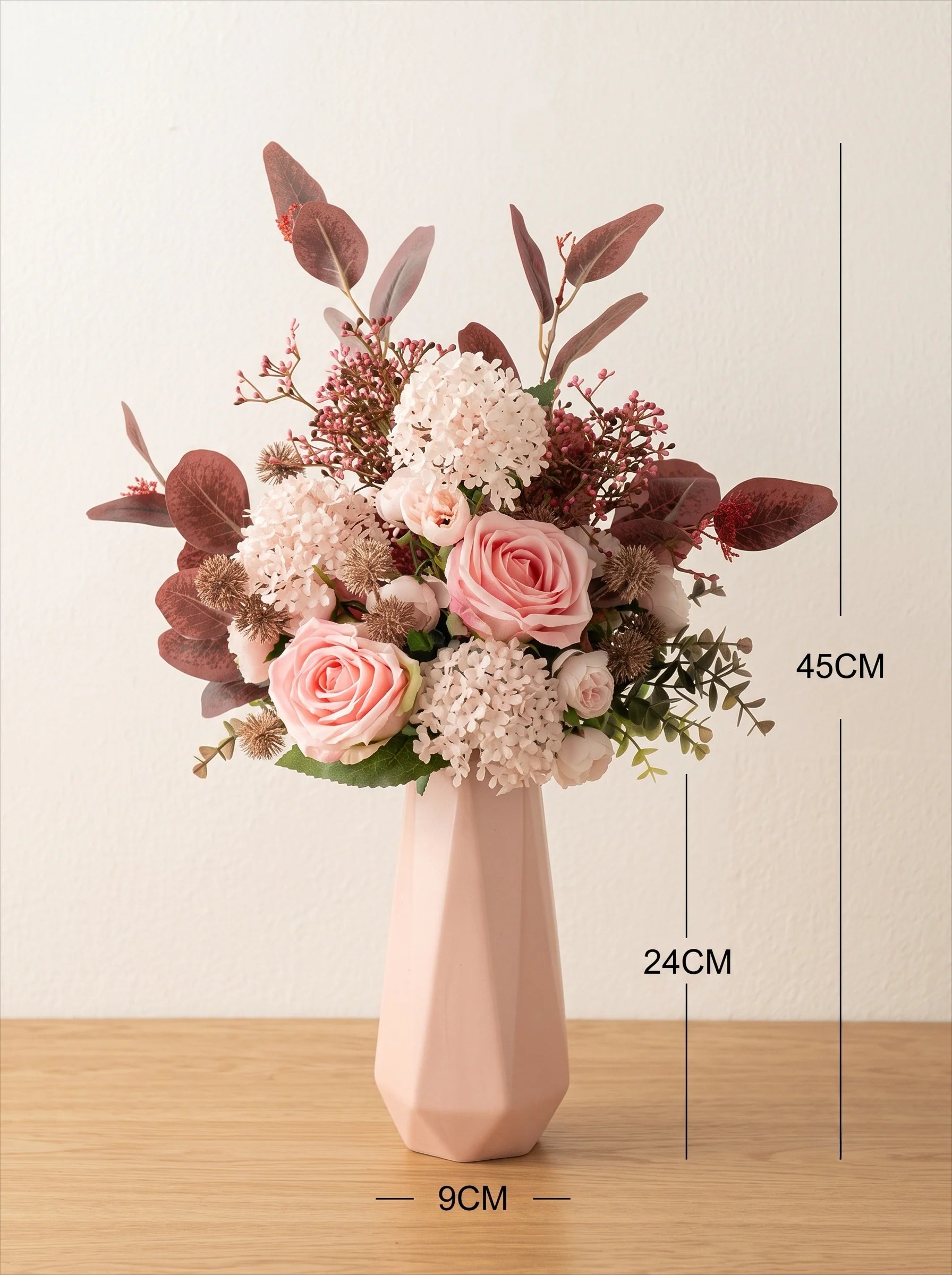 Blush romance luxe roze artisanale kunstbloemschikking