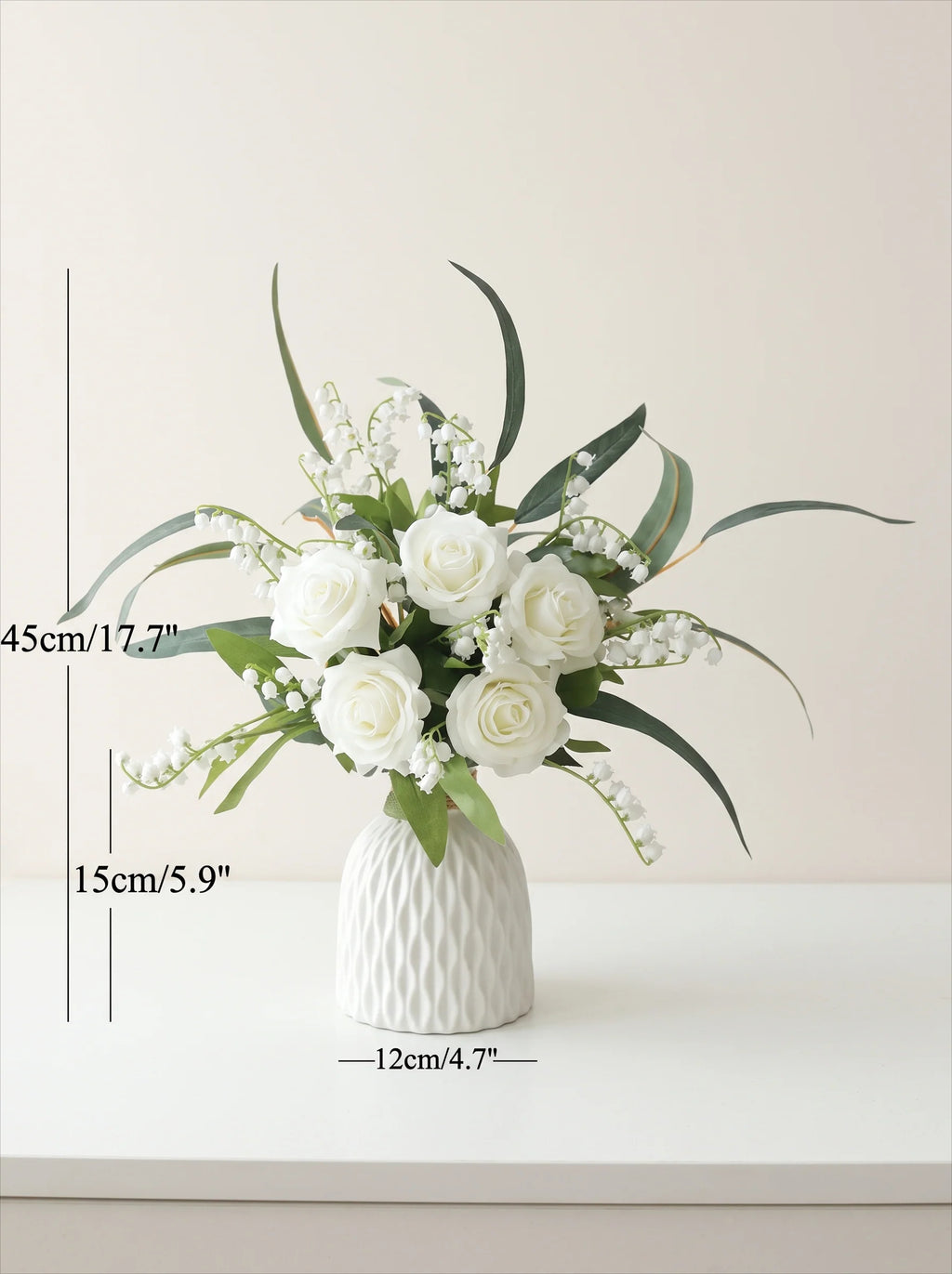 Pure Elegant White Rose & Lily of the Valley Artificial Floral Arrangement
