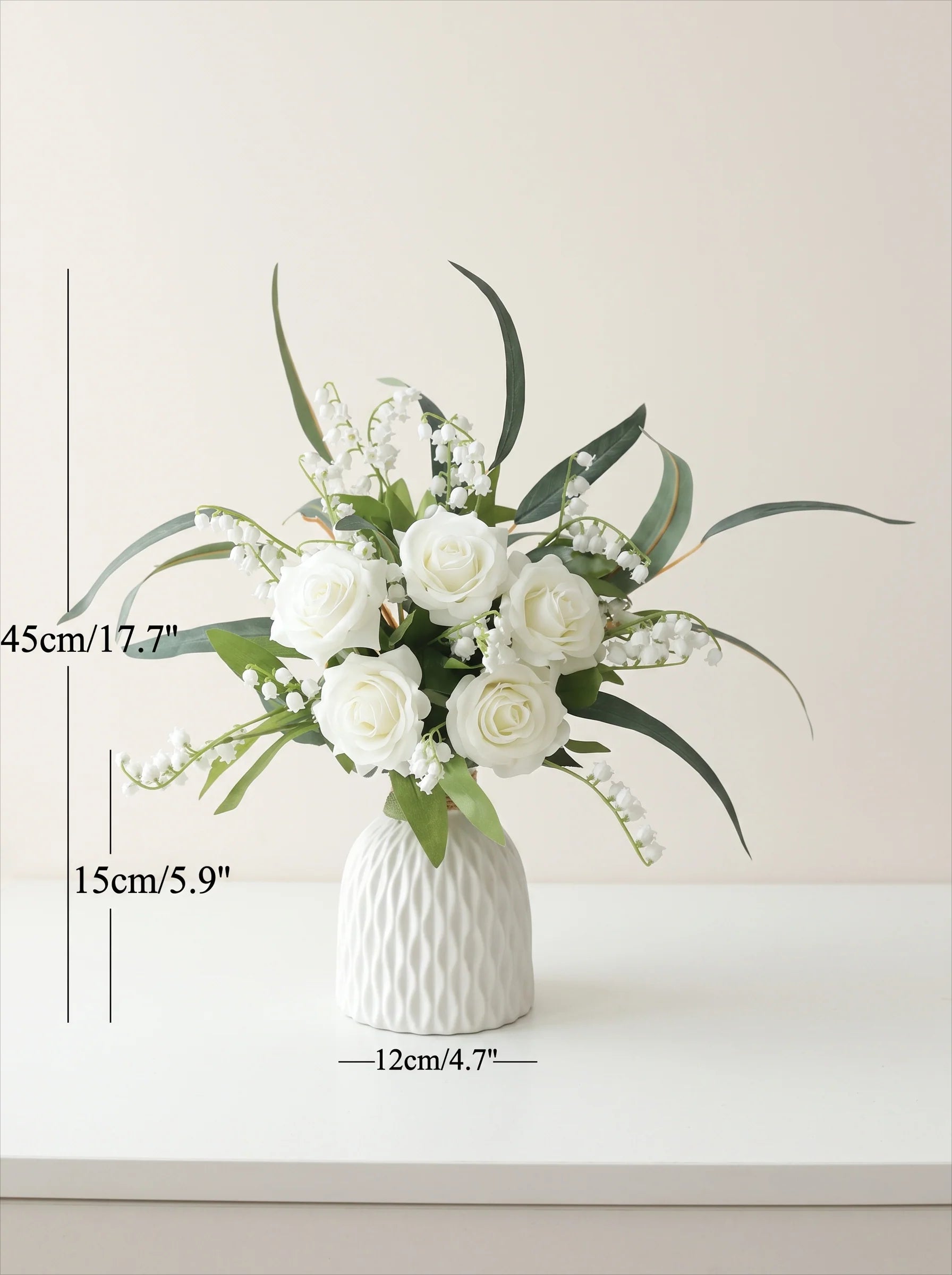 Pure Elegant White Rose & Lily of the Valley Artificial Floral Arrangement