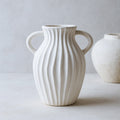 Double Handled Textured Vase - White