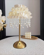 Luxury French Ruffled Satin Shade Table Lamp with Brushed Gold Base