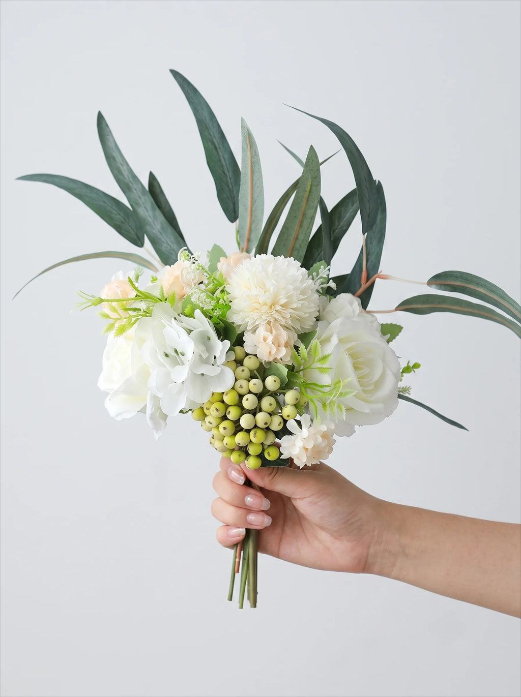 Modern Minimalist White Rose & Berry Artificial Floral Arrangement
