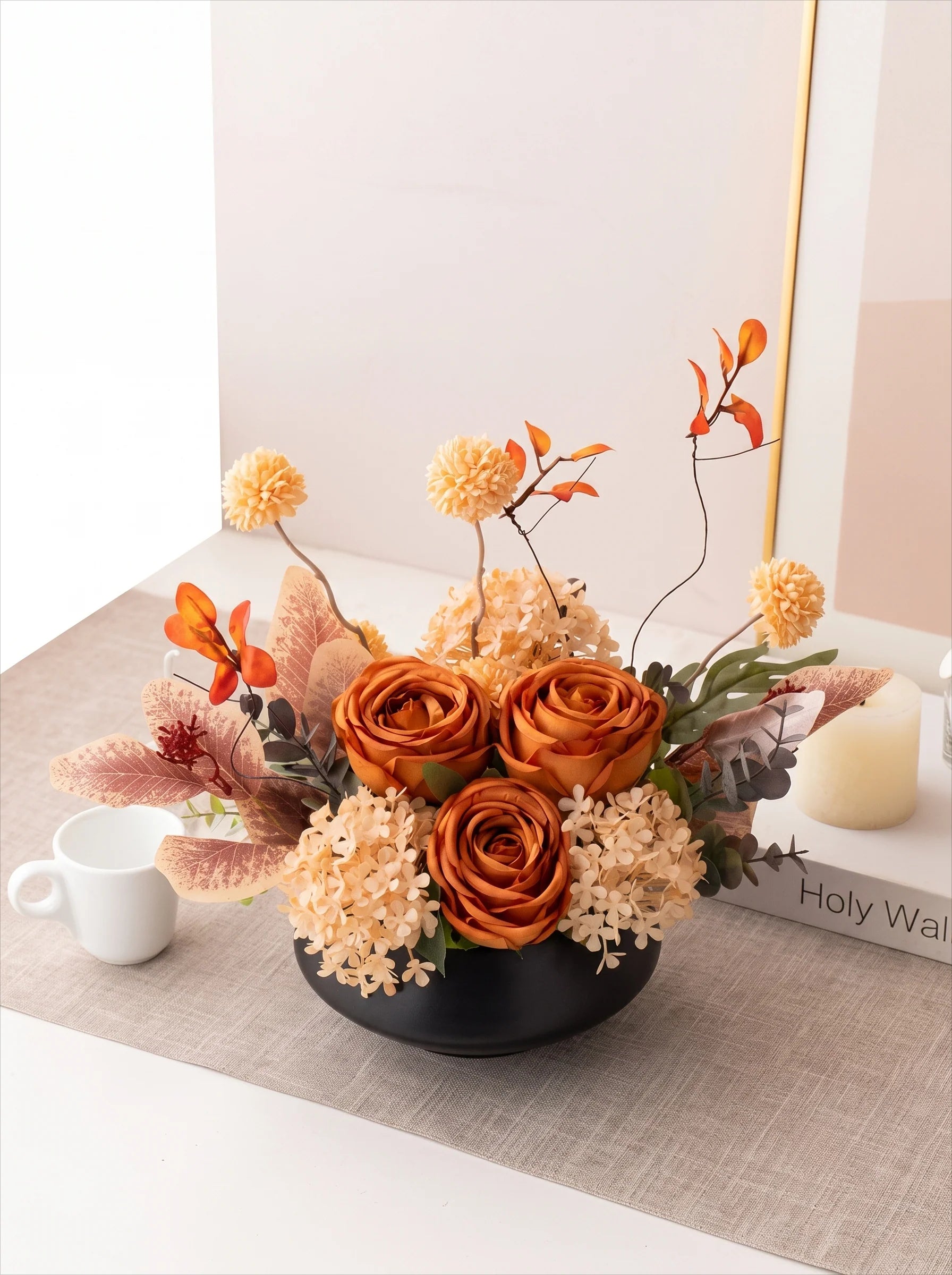 Autumn Rose Artificial Floral Arrangement with Vase