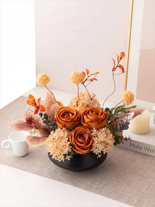 Autumn Rose Artificial Floral Arrangement with Vase