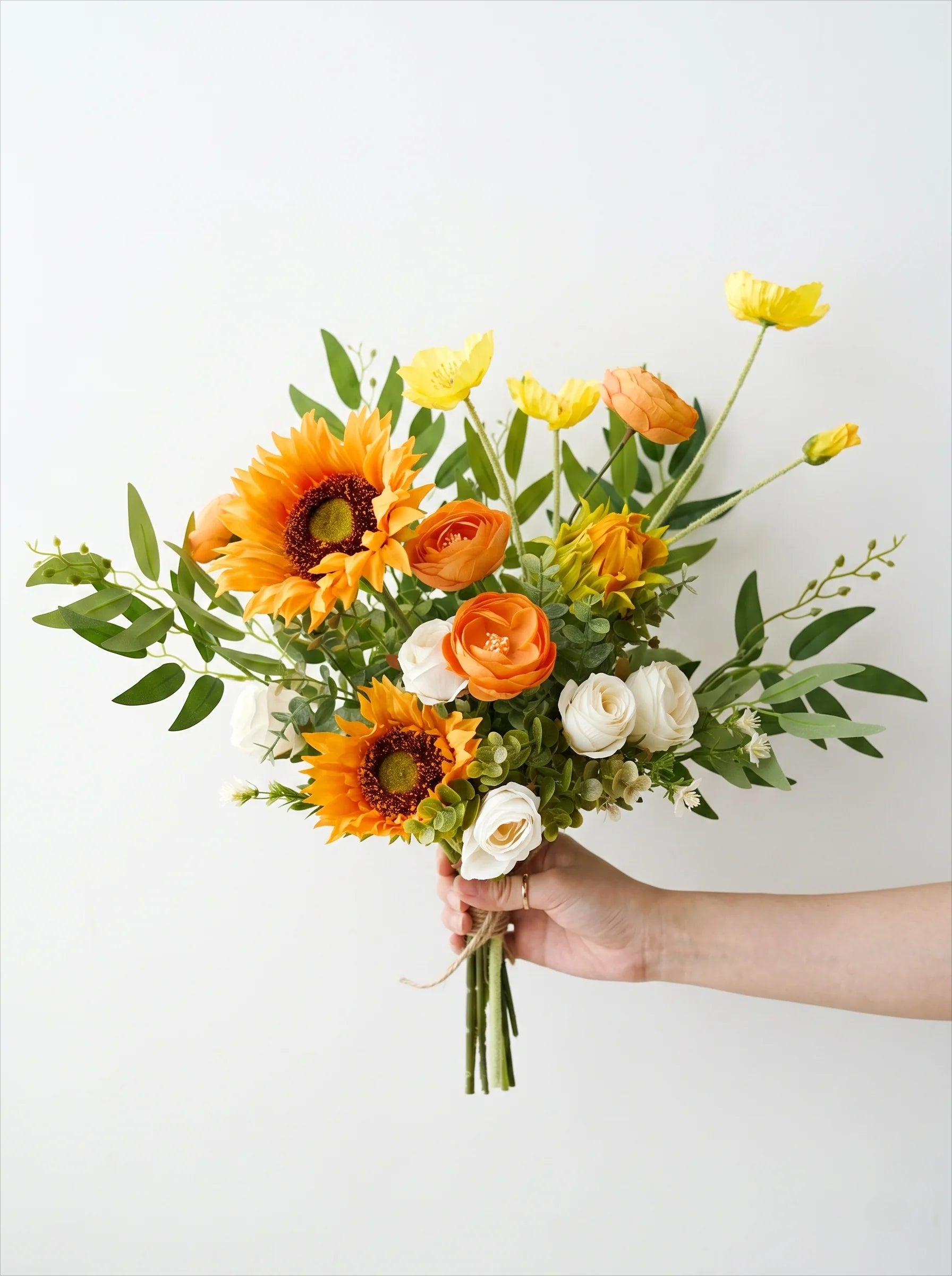 Golden Sunshine Sunflower & Ranunculus Artificial Floral Arrangement
