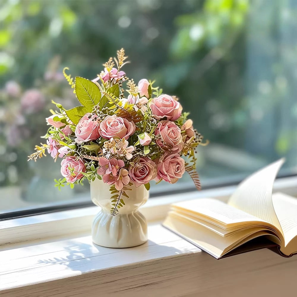 Romantic Rosette Cluster Faux Floral Arrangement