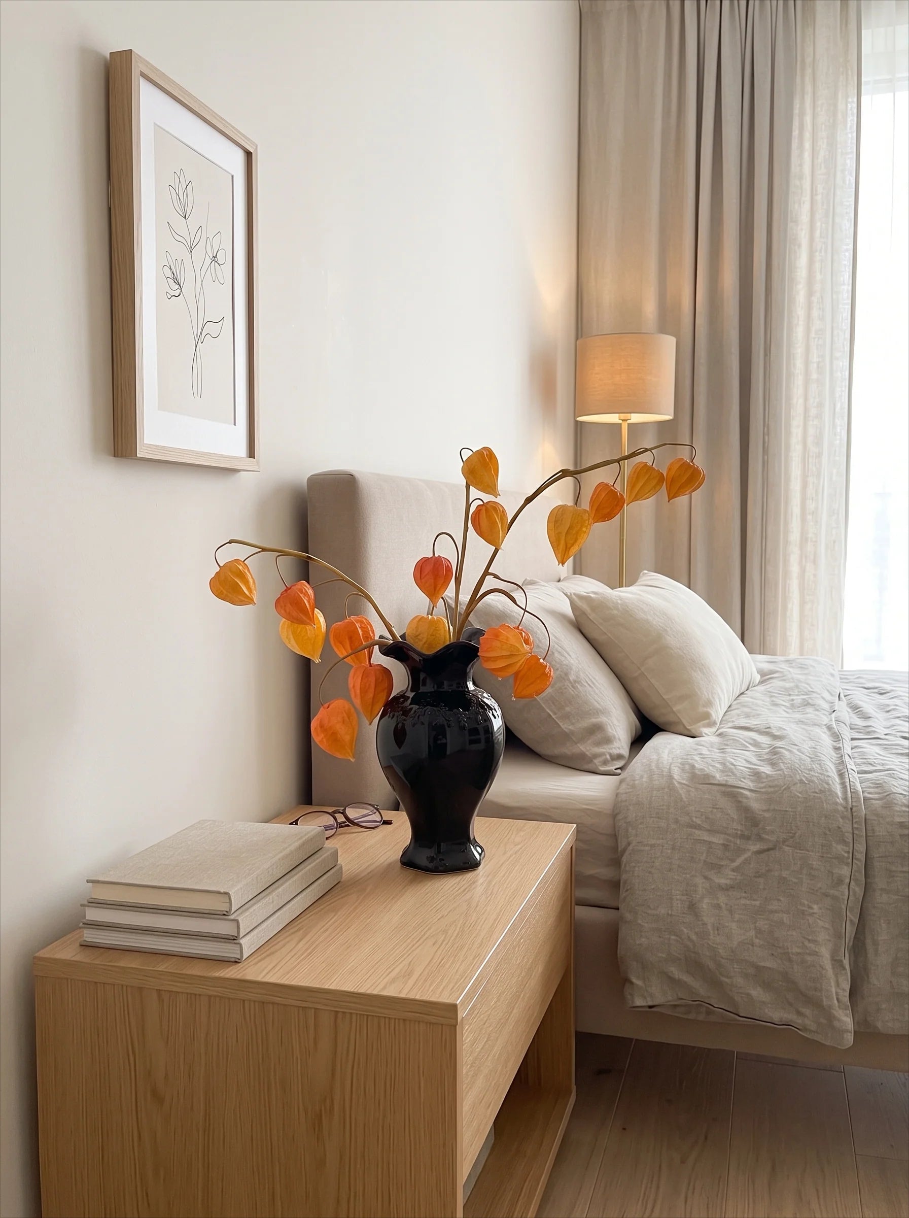 Faux Physalis Flower Arrangement - Light Orange (3 Stems)