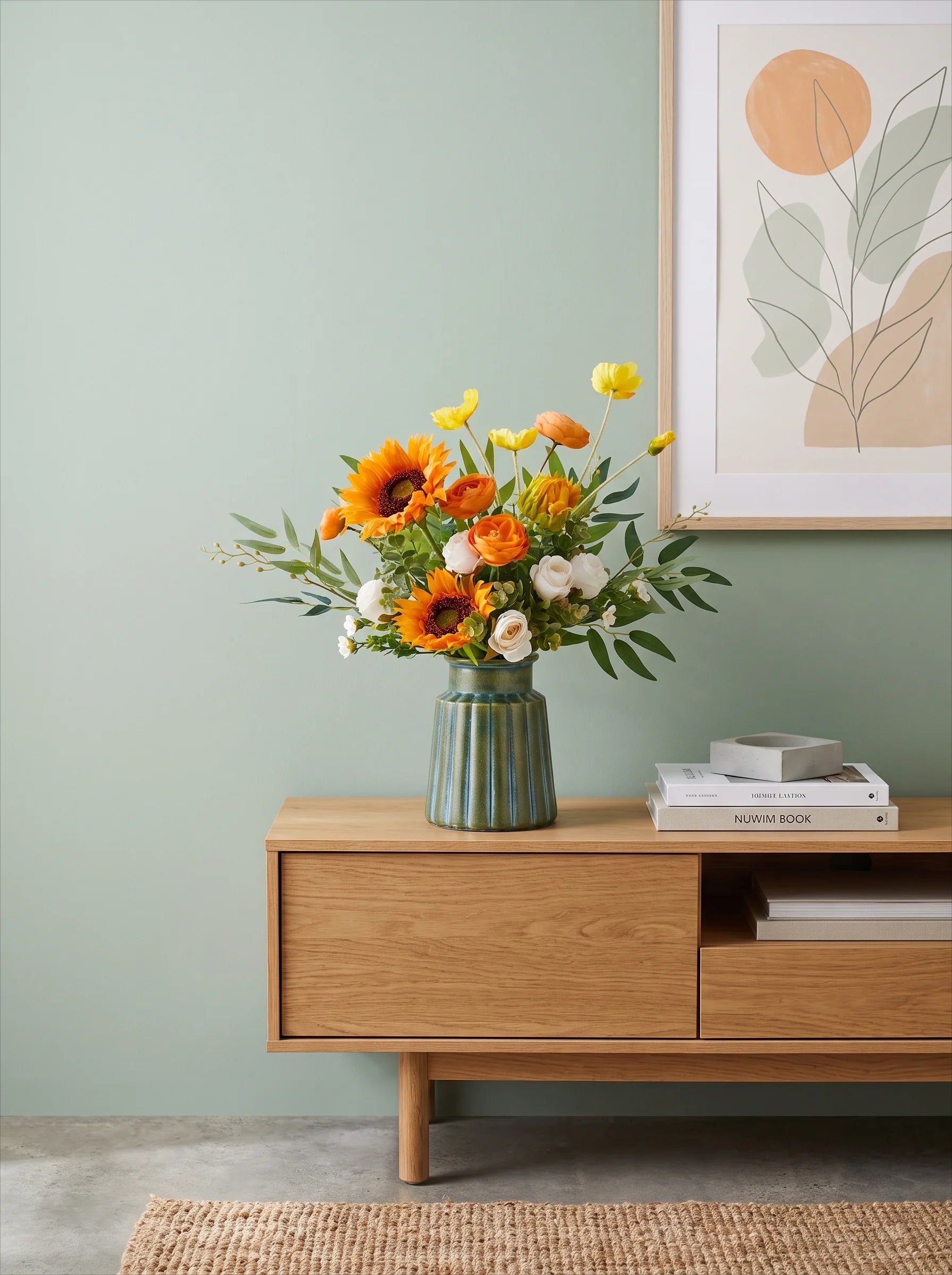 Golden Sunshine Sunflower & Ranunculus Artificial Floral Arrangement