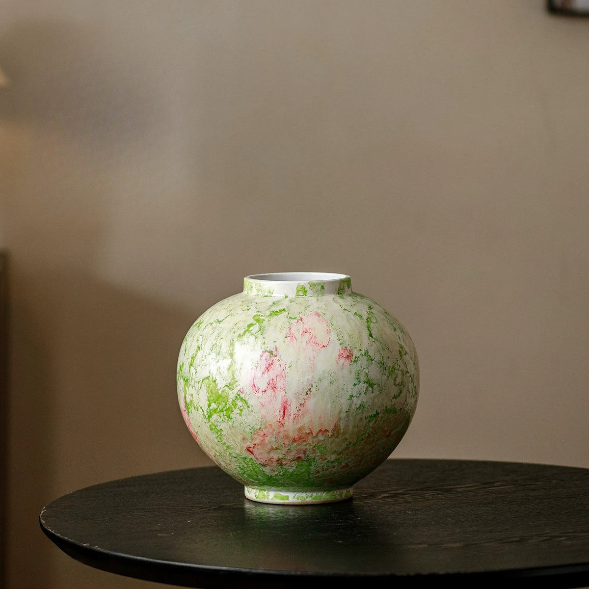 Sculptural Green Splash Aesthetic Moon Vase