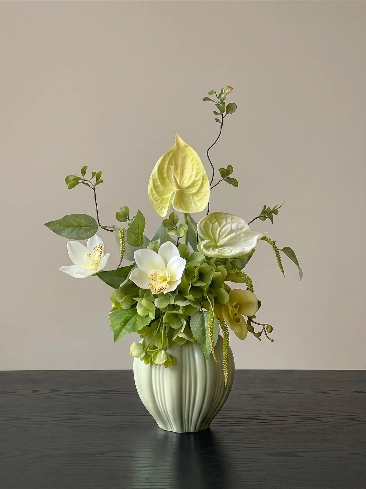Serene Forest Anthurium Orchid Botanical Faux Floral Arrangement