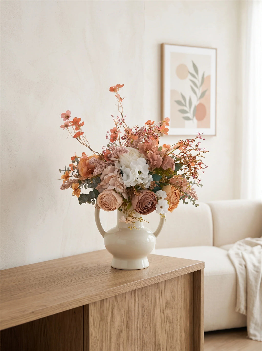 Vintage Oil-Painting Style Blush Rose Artificial Floral Arrangement