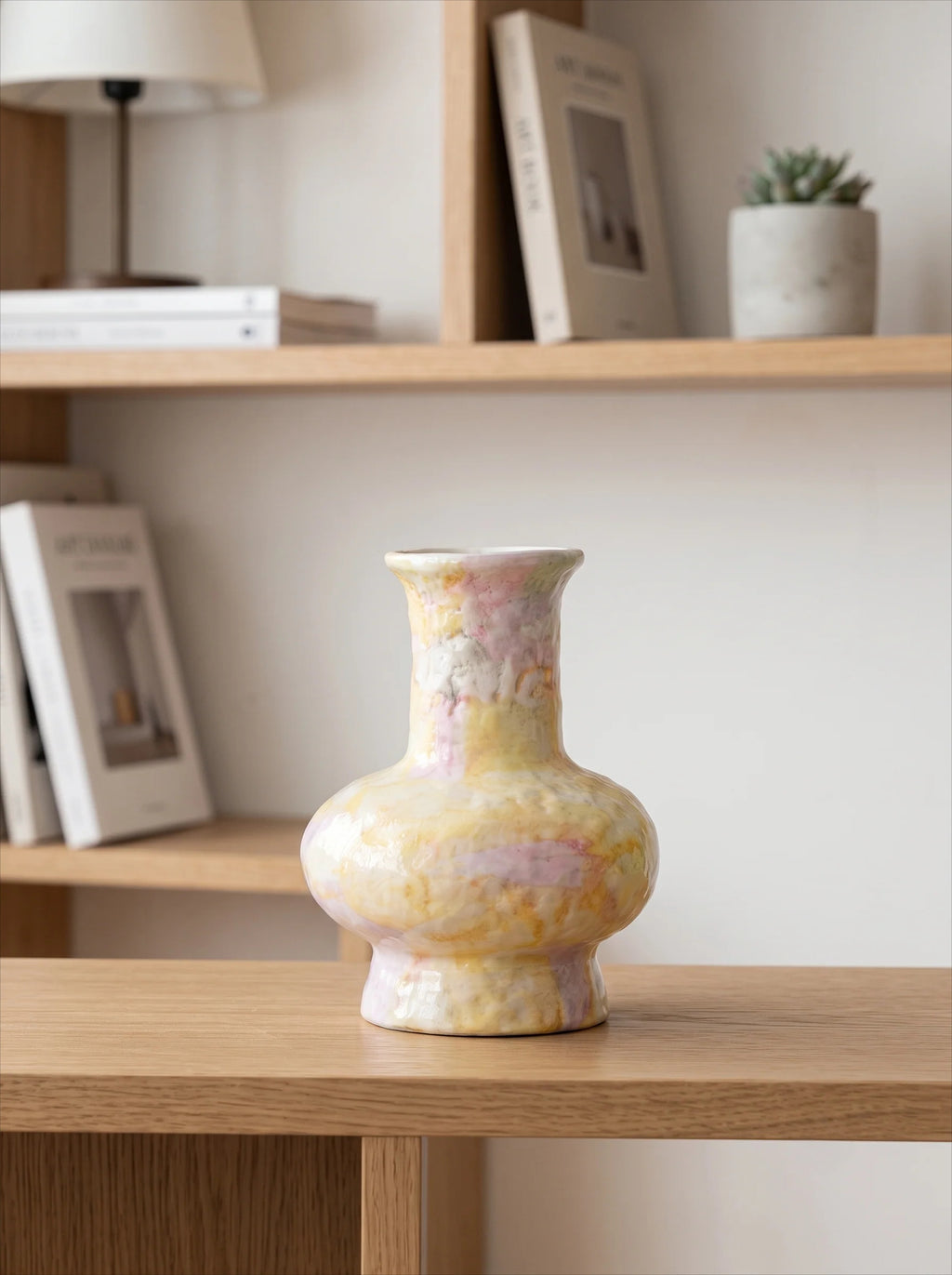 Pastel Watercolor-Bloom Textured Ceramic Vase