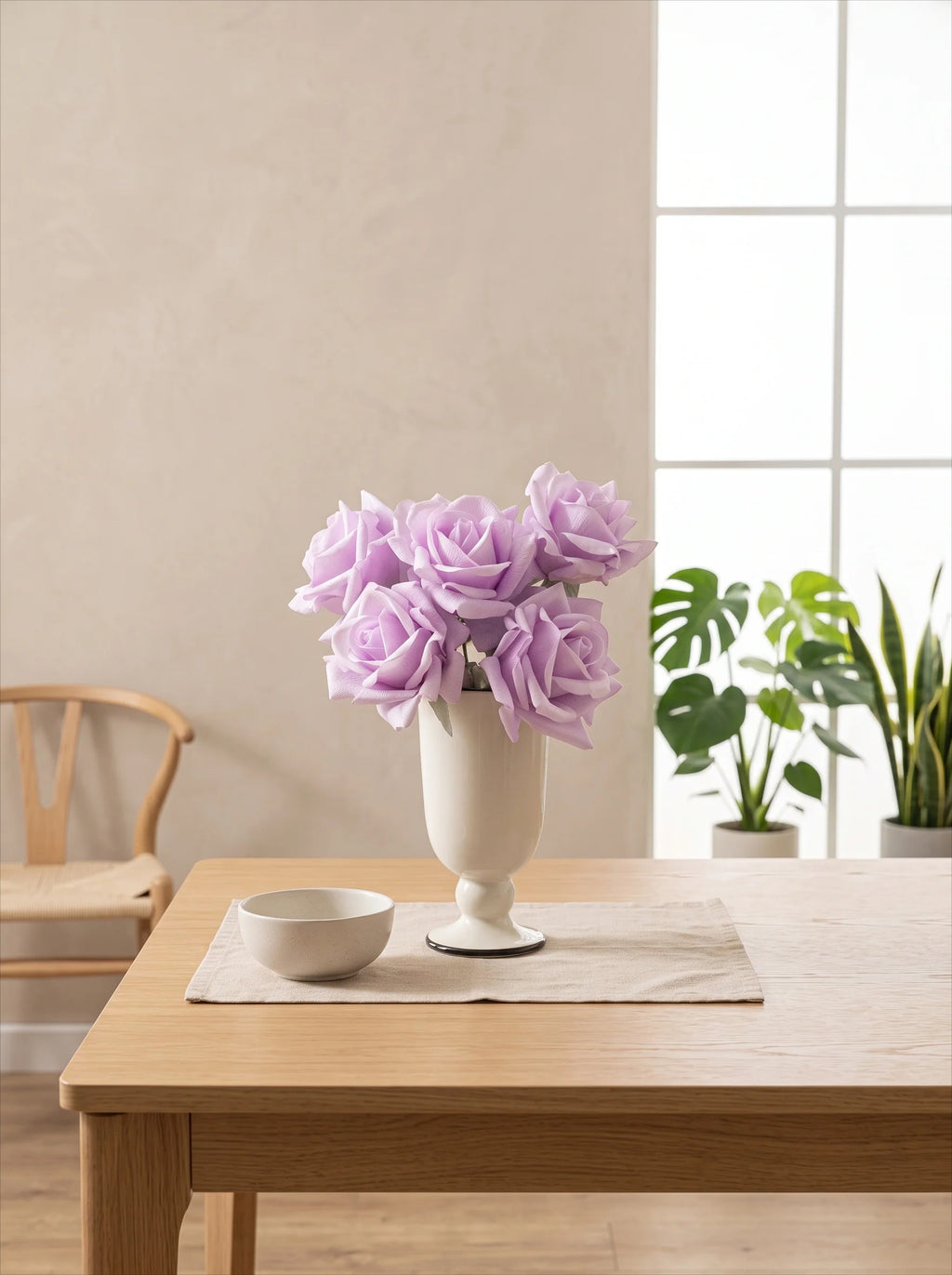 Faux Rose Arrangement - Lavender Rose (5 Stems / 5 Roses)