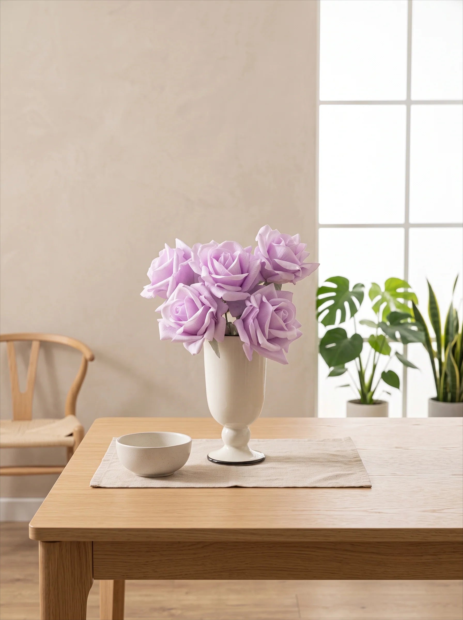 Faux Rose Arrangement - Lavender Rose (5 Stems / 5 Roses)