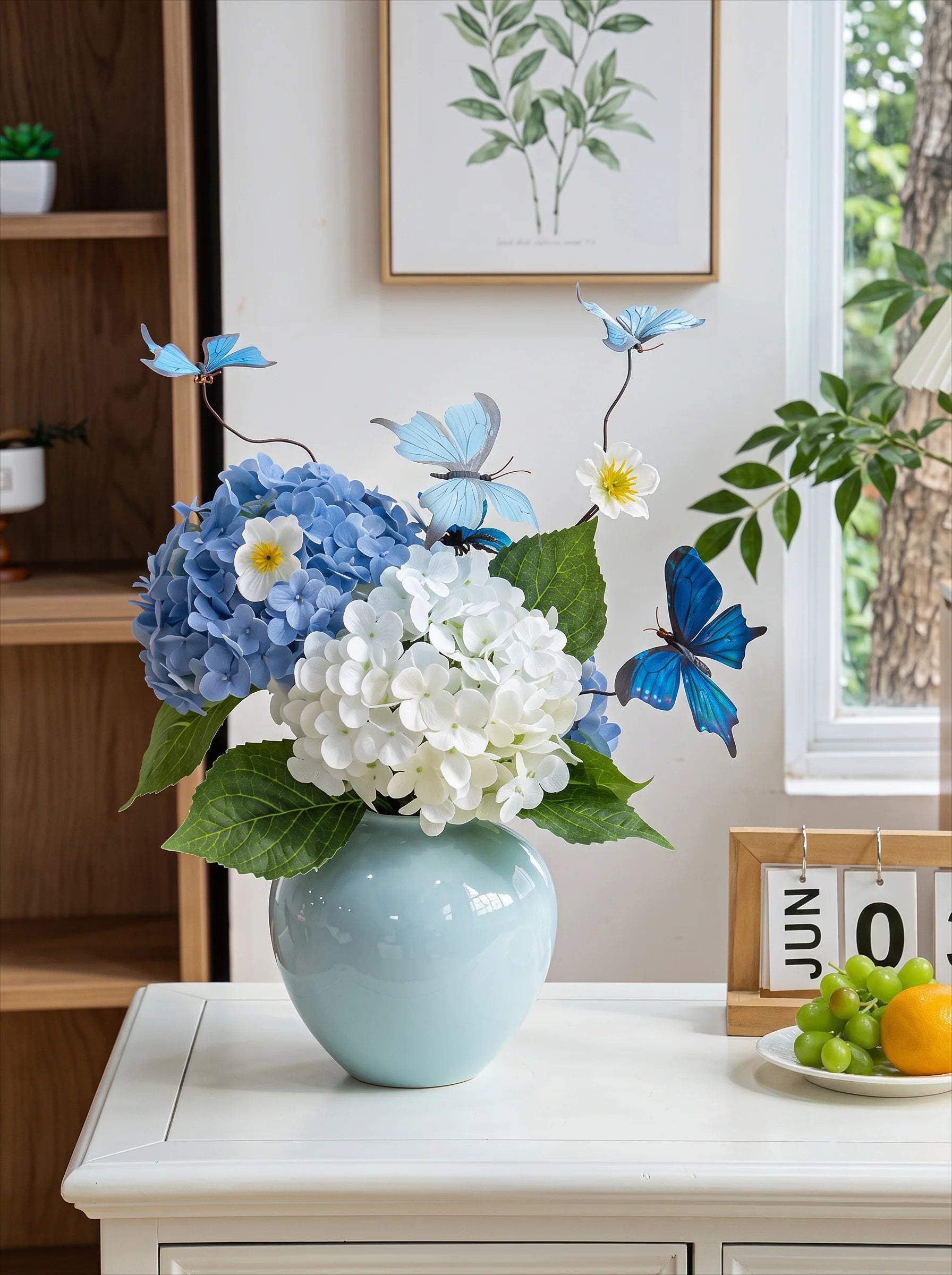 Dreamy Blue Butterfly Hydrangea Artificial Floral Arrangement