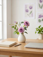 Dusty Lavender Rose Faux Floral Arrangement with Vase
