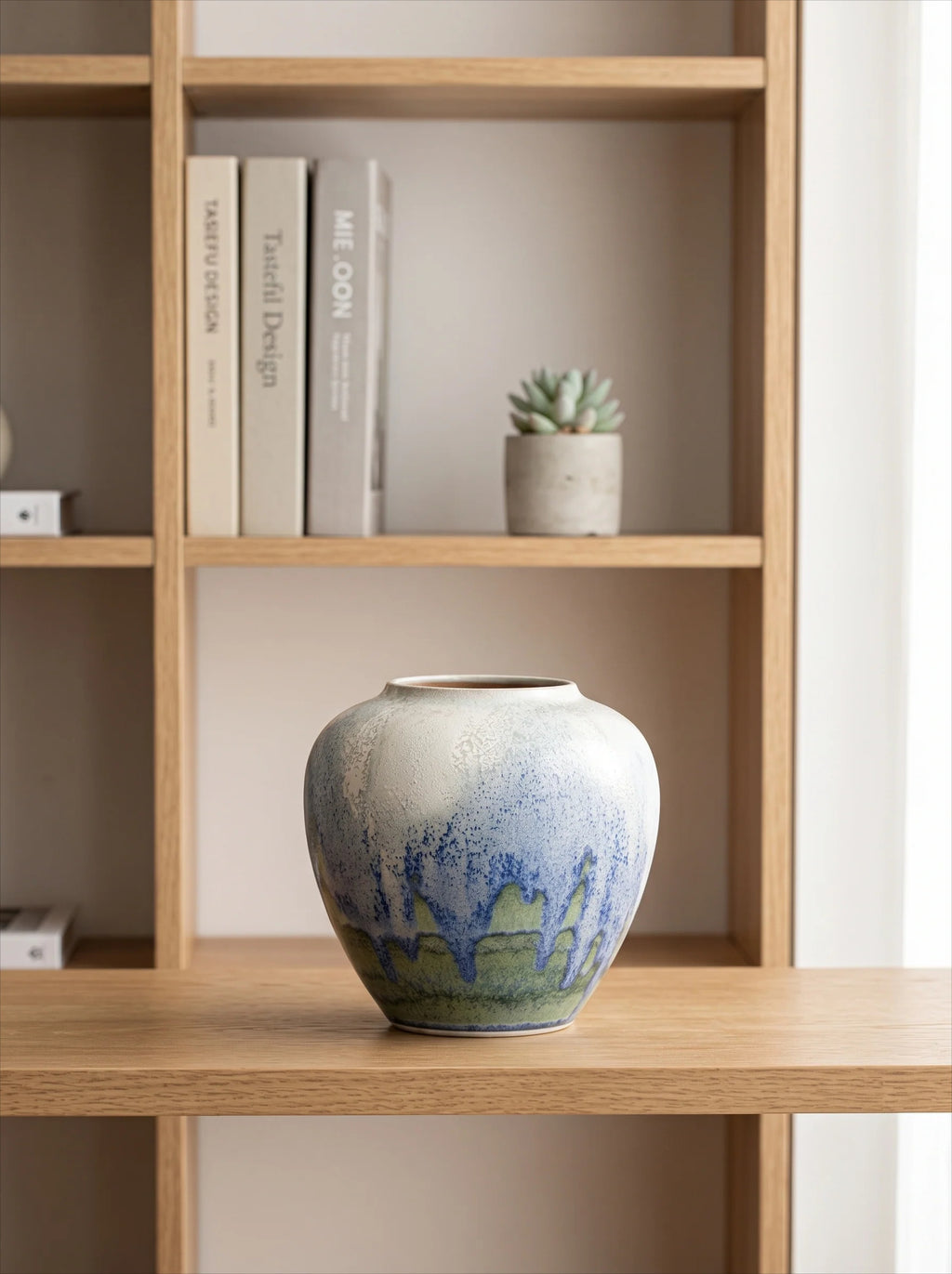 Artisan Blue Reactive Glaze Ceramic Vase