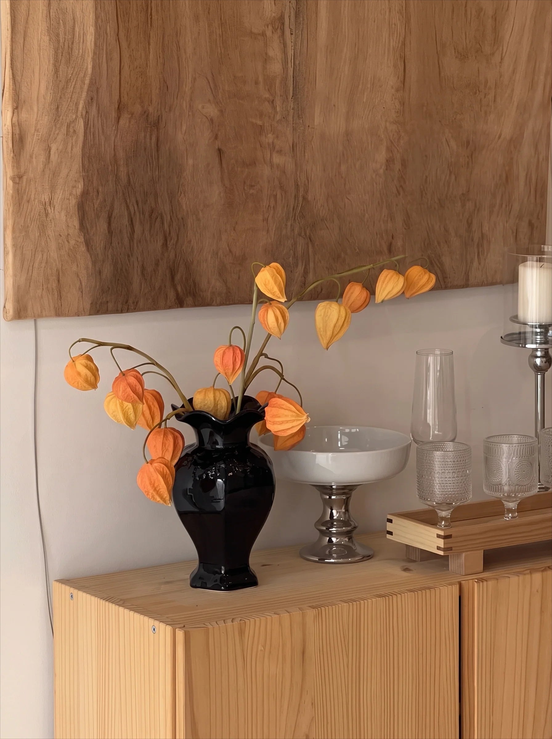 Faux Physalis Flower Arrangement - Light Orange (3 Stems)