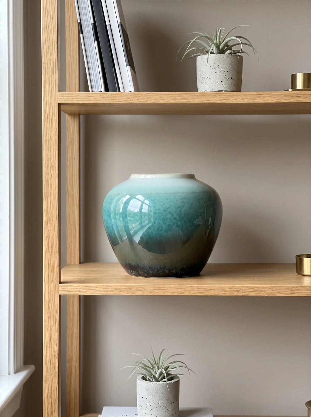 Artisan Teal Green Reactive Glaze Ceramic Vase