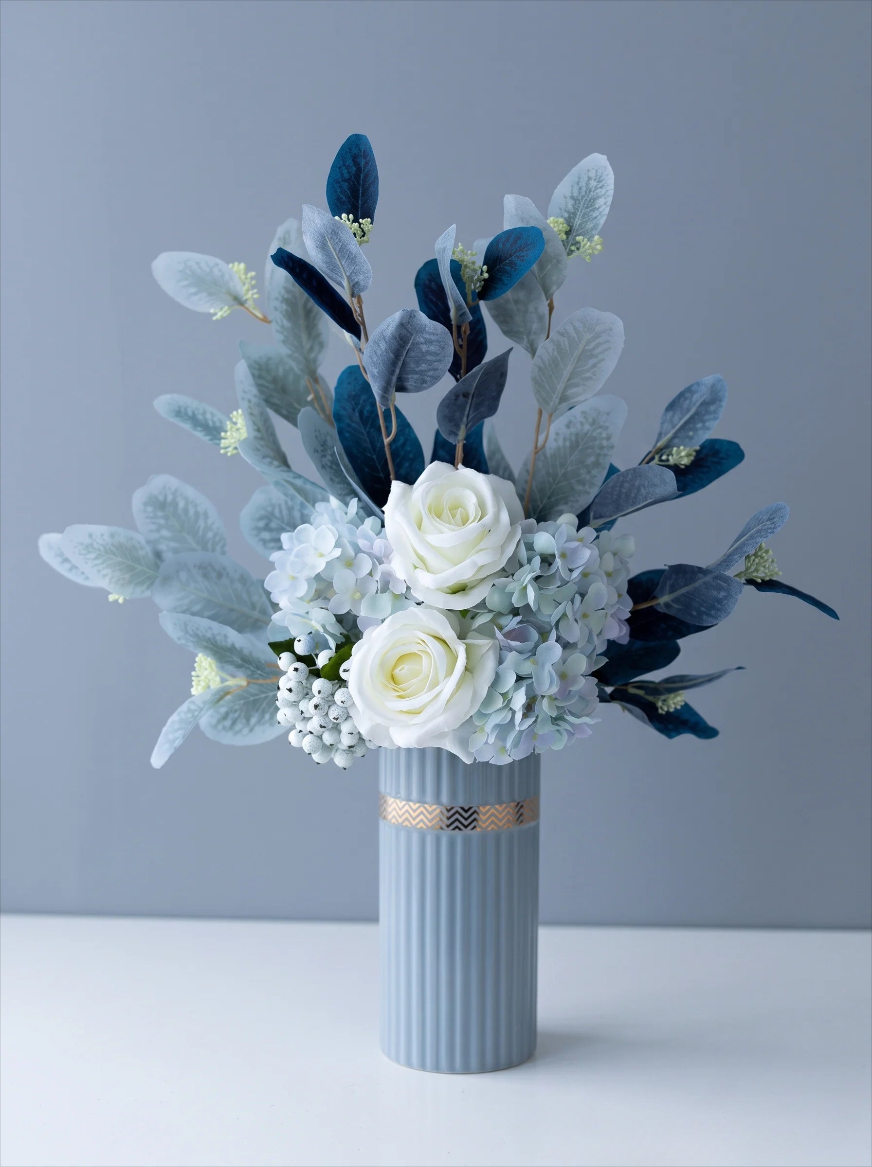 Ribbed Cylinder Vase - Blue