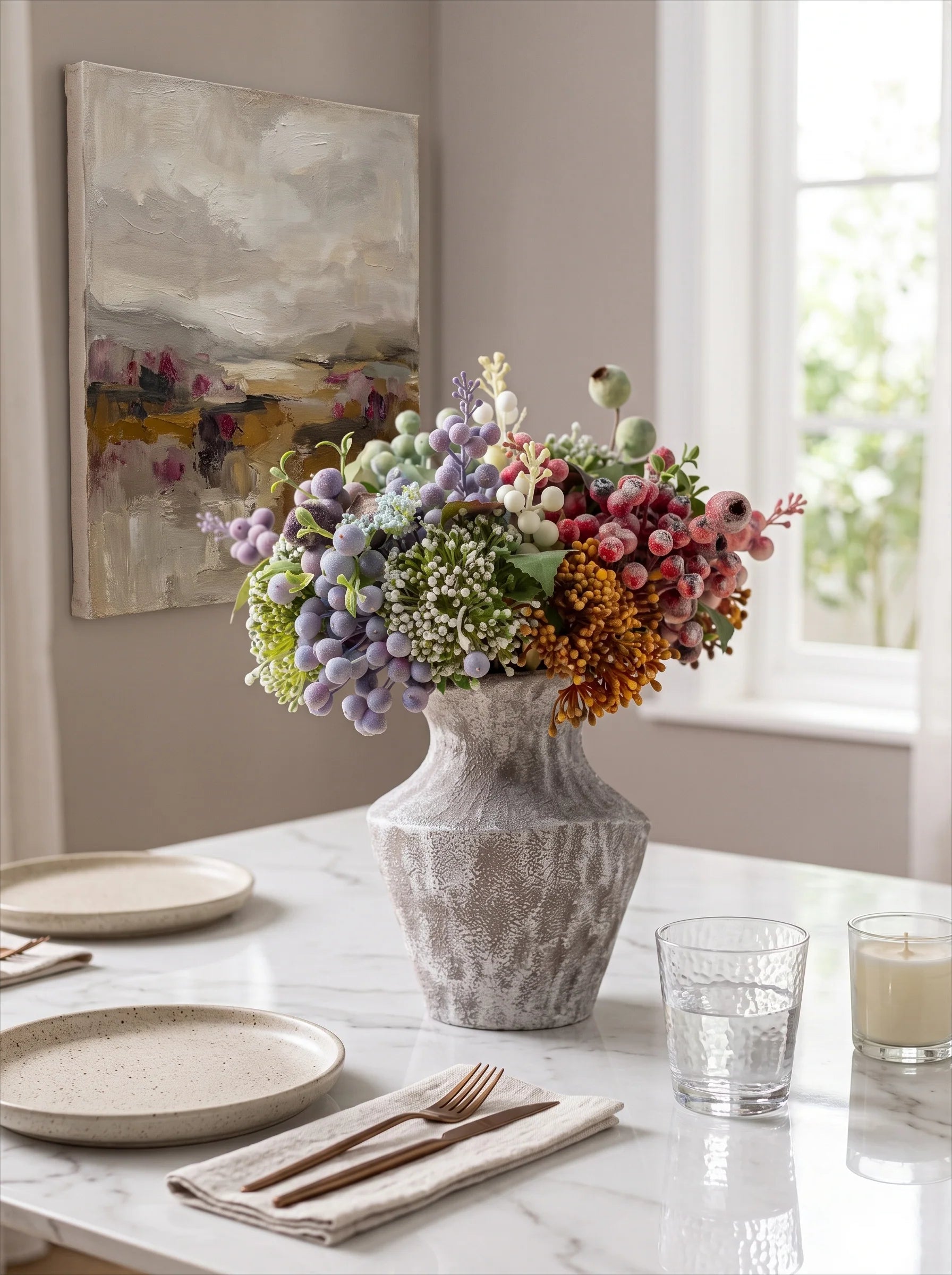 Ethereal Multicolor Berry & Foliage Artisan Artificial Floral Arrangement