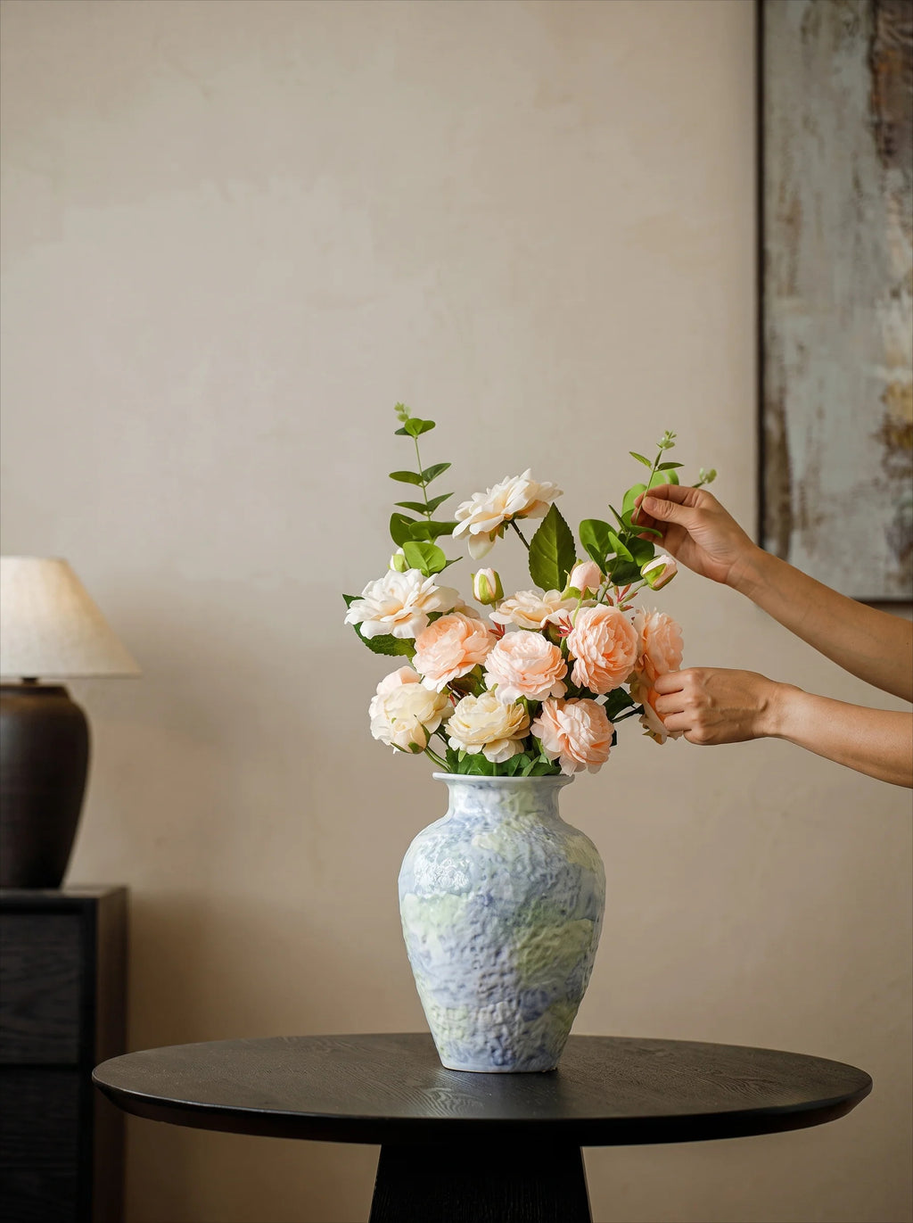 Artistic Pastel Watercolor Hand-Textured Ceramic Vase