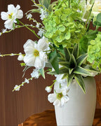 Vintage Fresh Green Hydrangea & White Cosmos Faux Floral Arrangement