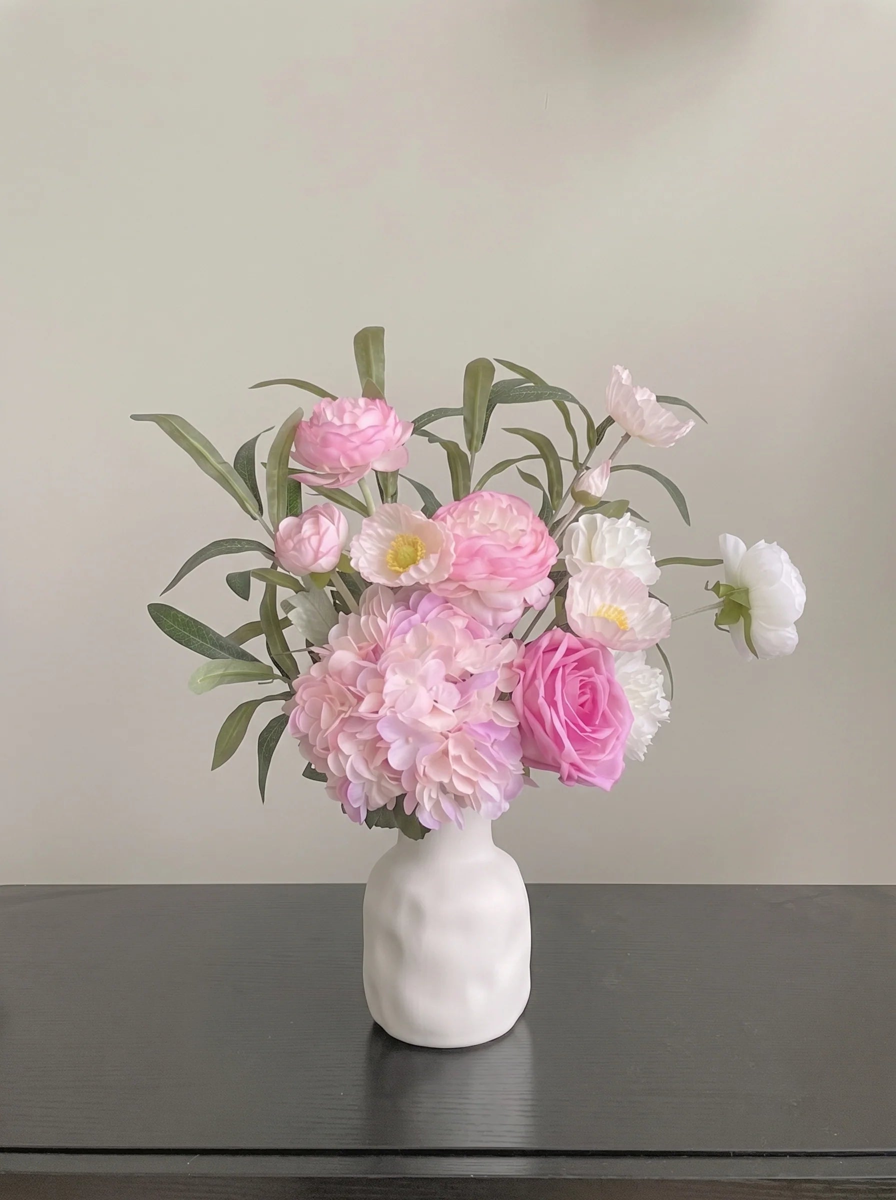 Blush Woodland Rose & Hydrangea Faux Floral Arrangement