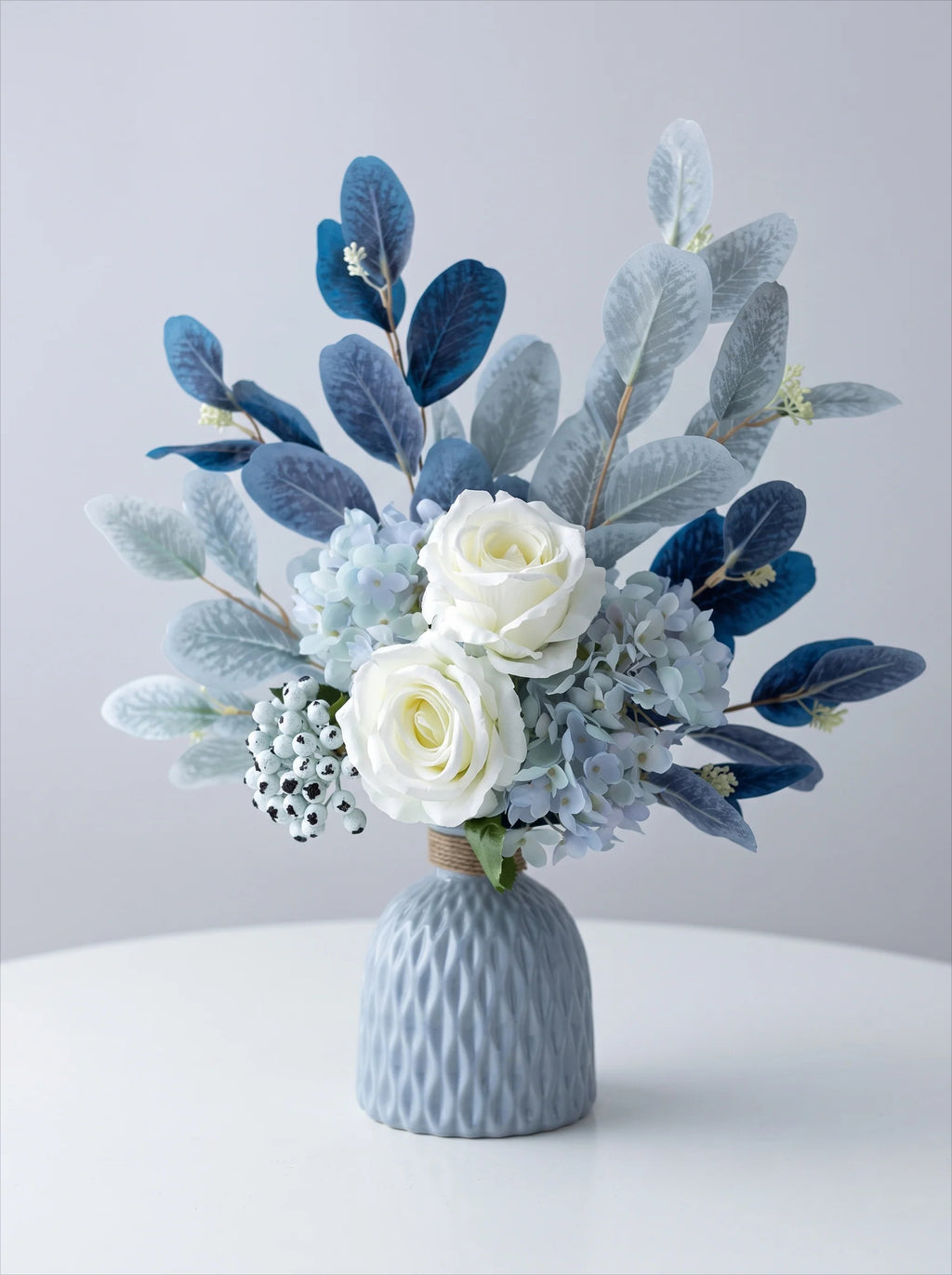 Rope Trimmed Textured Vase - Blue