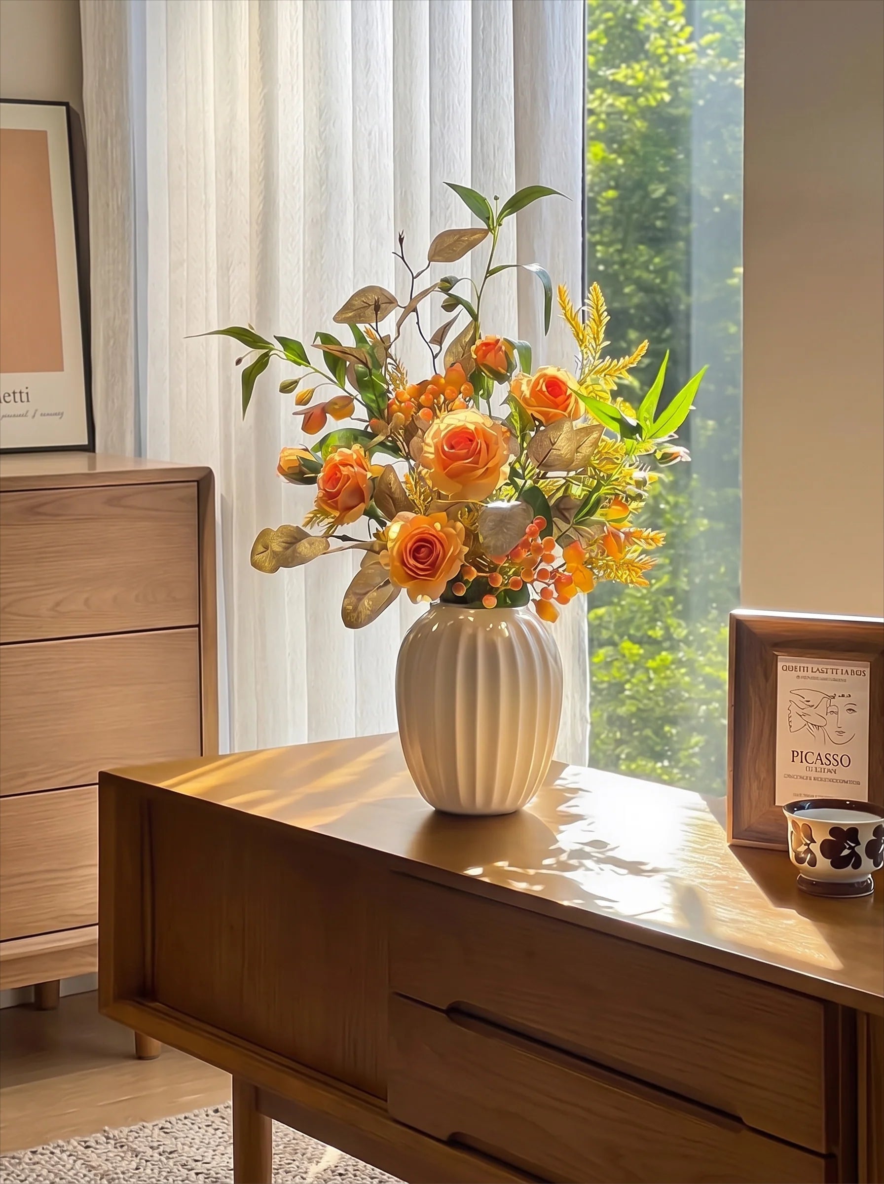 Ethereal Harvest Rose Ensemble Faux Floral Arrangement