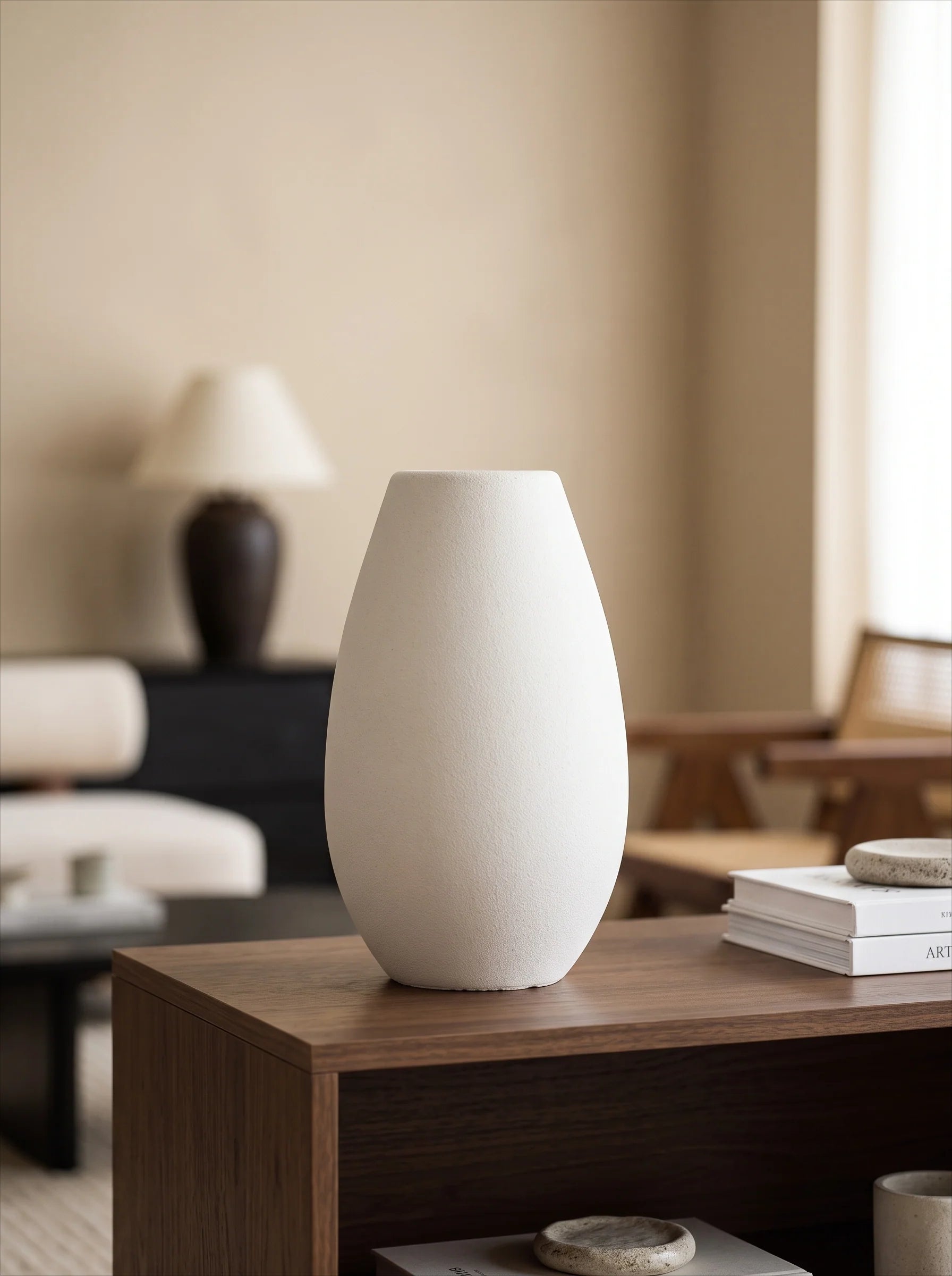 Minimalist Matte White Textured Ceramic Vase